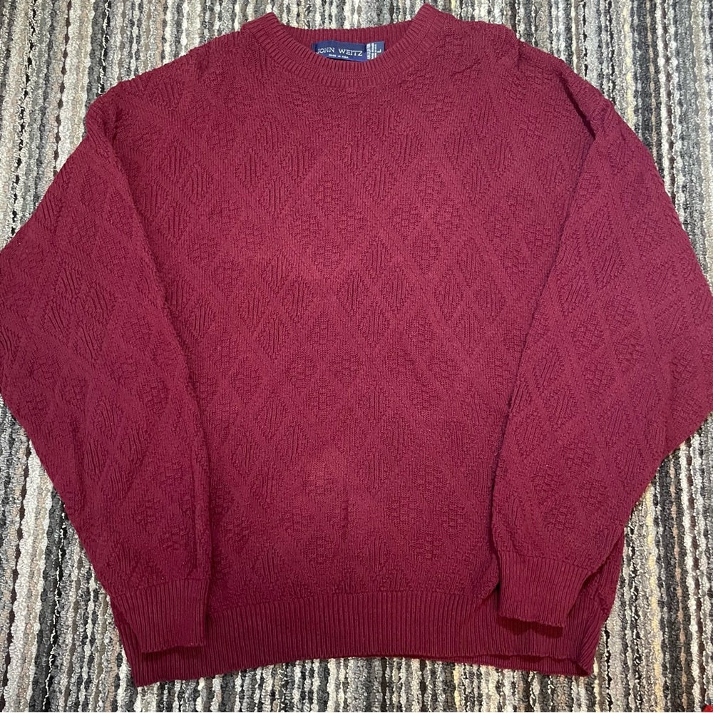 Vintage John Weitz Knit Hand Framed Sweater Men’s Large L Solid Red Textured 90s